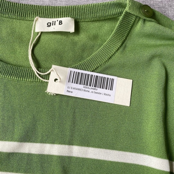 GIL'B Women's Viscose Mix Breton Lightweight Striped Shoulder Buttons Sweater - Picture 6 of 7